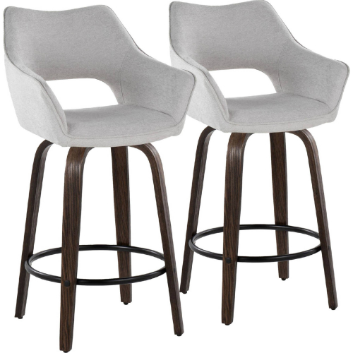 Mustang 26" Swivel Counter Stool in Walnut Glazed Wood & Grey Fabric with Black Footrest (Set of 2)